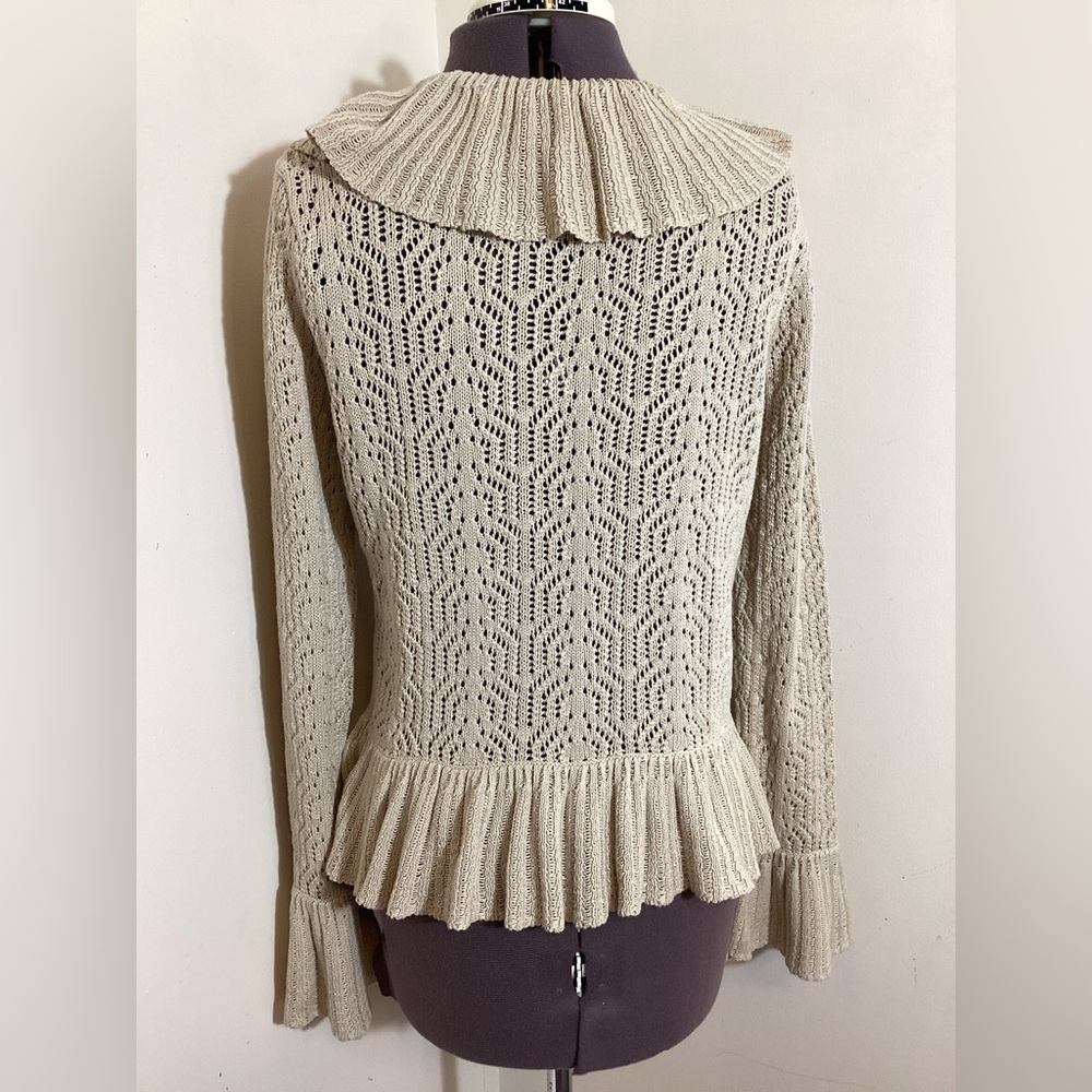 Y2K Vtg Open Knit Ruffle Fairy Cardigan Sz M - Picture 3 of 13